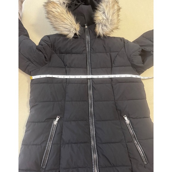 Laundry by Shelli Segal Black Puffer Coat Faux Fur Hood Water Resistant Stretch - Picture 10 of 13